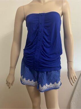 NWT Sugar Lips Royal Blue Strapless Ruched Button Front Top Size Medium